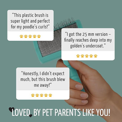 Tauro Pro Line Plastic Long & Short Hair Slicker Dog Brush for Deshedding & Detangling - Mint Slicker Brush for Dog & Cat Grooming - Rectangular, Flexible Cushion & Non-Slip Grip