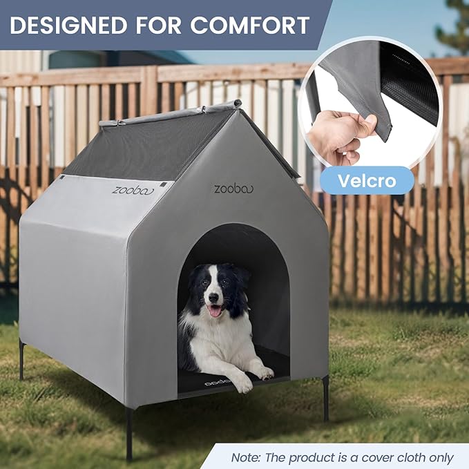 36 Durable Dog House Cover - Waterproof & UV-Resistant 600D Oxford Fabric Canopy for Outdoor Kennels - Cover Only, Fits 36"x30"x44" Houses - Protective Large Breed Shelter Top - Cool Grey