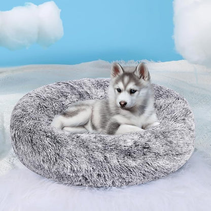 HYQ Small Dog Bed, Pet Beds for Small Dogs, Cat Beds for Indoor Cats, Fluffy Faux Fur Plush Small Dog Bed, Washable Puppy Bed with Anti-Slip Bottom, Dog Bed Small Size Dog (Gray-White, 17 Inch)
