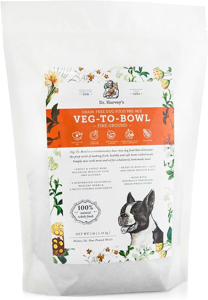 Dr. Harvey's Veg-to-Bowl Fine Ground Dog Food, Human Grade Dehydrated Base Mix for Dogs, Grain Free Holistic Mix for Small Dogs (3 Pounds)