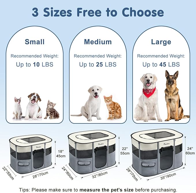 Dog Playpen, Portable Pet Playpen Cat PlayPen, 600D Oxford Dog Kennel Tent Crate, Waterproof&Breathable, Indoor Outdoor Travel Camping Use for Medium/Large Breed with Carrying Case+Folding Bowl,M,Gray