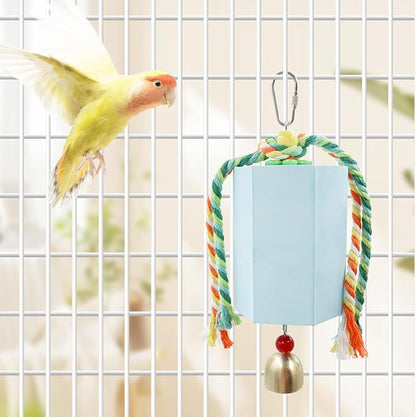 Bird Beak Grinding Stone, Parrot Chew Toys with Bells, Parakeet Toys, Cage Accessories for African Grey, Amazon Parrots, Budgies, Cockatiels, Lovebirds, Conures, Quakers, Small to Medium Birds
