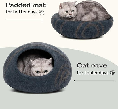 MEOWFIA Premium Felt Cat Bed Cave - Handmade 100% Merino Wool Bed for Cats and Kittens (Large, Slate Grey)