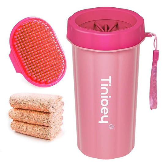 Dog Paw Cleaner for Large Dogs (with 3 Towels & Dog Bath Brush), Dog Paw Washer, Muddy Paw Cleaner, Pet Foot Cleaner (Large, Red), Dog Paw Protector Kit