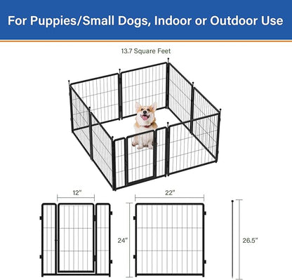 Dog Playpen for Indoor & Outdoor Use  Heavy-Duty Metal Pet Fence with Ground Stakes, Rounded Ball Tops for Safety, Stable & Foldable Design, Easy to Assemble 24 inch 8 Panels