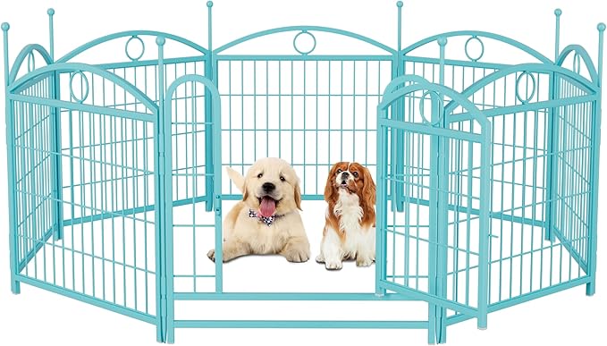 24" H Dog Crate Dog Playpen 8 Panels Furniture Heavy Duty Dog Fence Door with Side Openings,Foldable Pet Exercise Pen for Large Medium Small Dogs Indoor Outdoor,Blue