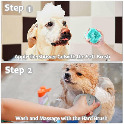 ELEGX Pet Grooming Bath Massage Brush with Soap and Shampoo Dispenser Soft Silicone Bristle for Long Short Haired Dogs Cats Shower (Grey+Blue+Massage Brush)
