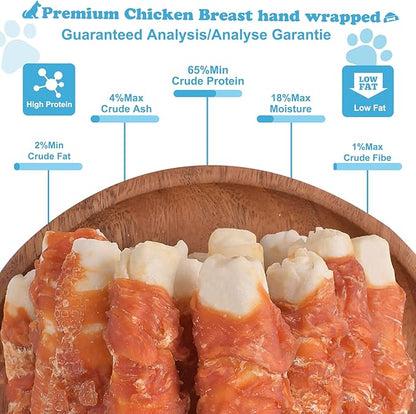 Dog Treats Chicken Wrapped Rawhide Rolls Healthy Dog Chews Long Lasting for Large Dog 0.5lb/227g