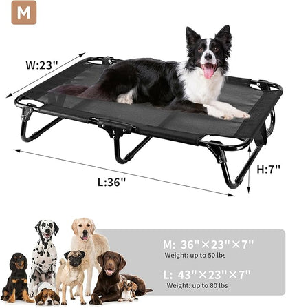 Elevated Dog Bed, Foldable Pet Beds with No Assembly, Cooling Raised Bed with Breathable Mesh, No-Slip Feet Durable Cots Bed for Indoor & Outdoor Use, Black (M:36"x23"x7")