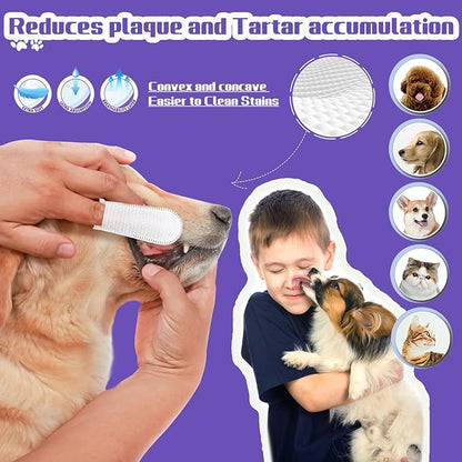 55 Counts PET Teeth Cleaning Wipes for Dogs & Cats,Dog Dental Wipes for Reducing Plaque & Tartar, Gentle Dental and Gum Care Finger Pet Wipes (55PCS-Teeth Cleaning Wipes)