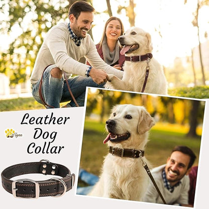 ADITYNA Heavy Duty Leather Dog Collar for Large Dogs - Soft and Strong Leather Dog Collar for Walking and Training (Large: Fit 17" - 23" Neck, Black)