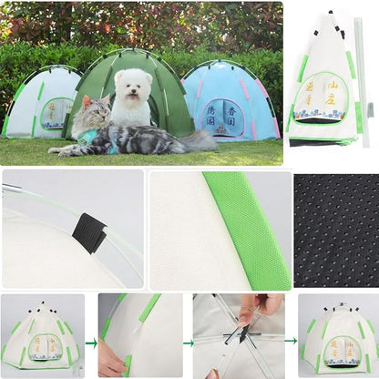 Cute Cat Teepee Cave, Cat Tent Foldable Indoor Outdoor with Thick Mat,Puppy Bed Tent,Bunny Pet Tent Teepee,Portable Dog House Teepee Tent, Cat Bed,Dog Bed Tent,Puppy Bunny,Pet Tent Teepee (L, M)
