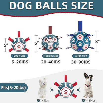 QDAN Dog Toys Soccer Ball with Straps, Outdoor Interactive Dog Toys for Tug of War, Puppy Birthday Gifts, Dog Tug Toy, Dog Water Toy, Durable Dog Balls for Small Dogs - Blue&Red（5 Inch）