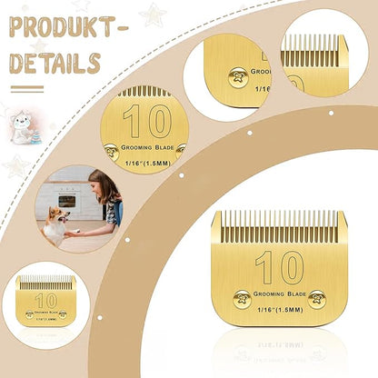 2PCS 10 Blades Dog Grooming Blades Compatible with Andis/Oster A5/Wahl KM-10 Series Dog Clippers Replacement Blades,Detachable Dog Clipper Blades(Gold 10#/2PCS)