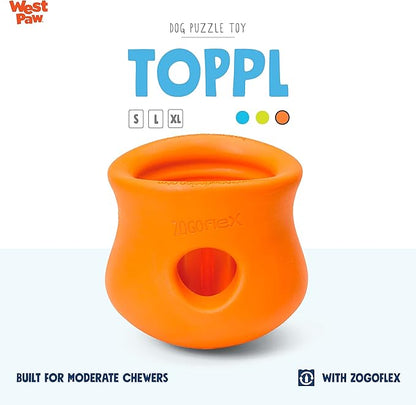 West Paw Zogoflex Toppl Treat Dispensing Dog Toy Puzzle  Interactive Chew Toys for Dogs  Dog Toy for Moderate Chewers, Fetch, Catch  Holds Kibble, Treats, Small 3", Tangerine