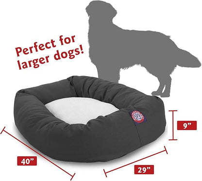 Majestic Pet 40 Inch Poly-Cotton Sherpa Calming Dog Bed Washable  Cozy Soft Round Dog Bed with Spine for Head Support - Fluffy Donut Dog Bed 40x29x9 (inch)  Round Pet Bed Large - Gray