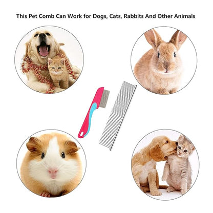 JINSHIN Dog comb,Cat comb,Pet combs,Metal Dog Comb,Pets Steel Comb,Cat Grooming Comb,Dog Grooming Comb (Silver+Pink)