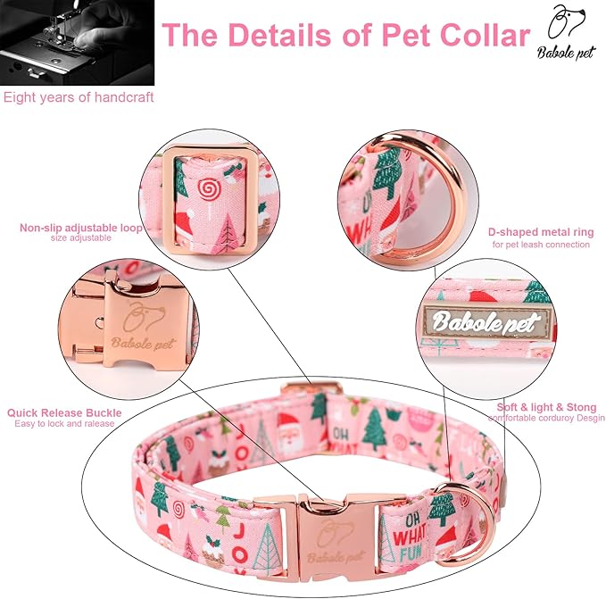 Christmas Dog Collars for Large Dog,Pink Dog Collar with Safety Metal Buckle Adjustable Puppy Collars for Small Medium Dog,Boy&Girl&Male&Female Dog Gift,XL-16-26"