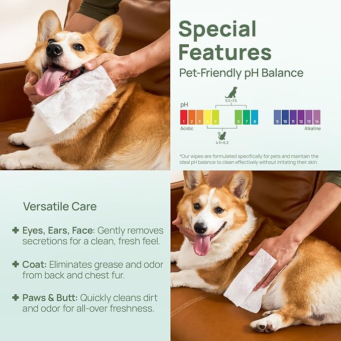 HICC PET Wipes for Dogs & Cats, Cleansing Deodorizing & Soothing Allergy Infections Anal Gland Pets Wipes with Coconut Oil - Dog Grooming Wipes for Butt and Paw - Hypoallergenic & Vet Recommended