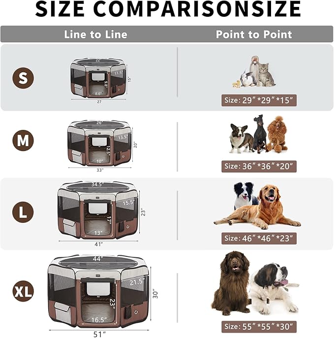 DONORO Dog Playpen 29" Portable Pet Play Pens for Small Dog/Cat/Rabbit/Chicks, Foldable Exercise Kennel Tent Crate Indoor/Outdoor Travel Camping, Removable Top/Bottom (Brown, Small (29"x29"x15"), 8)