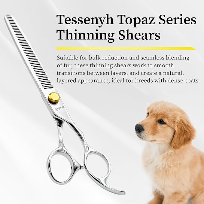 Dog Grooming Scissors, 7.0" 46 Teeth Thinning Shears, Premium Stainless Steel, Safety Rounded Tip & Offset Handles for Precision Trimming Dogs, Cats, Pet at Home