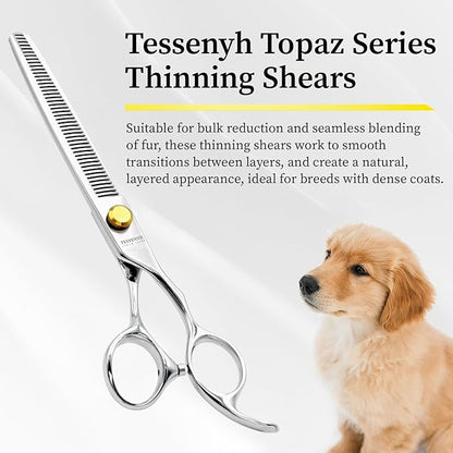 Dog Grooming Scissors, 7.0" 46 Teeth Thinning Shears, Premium Stainless Steel, Safety Rounded Tip & Offset Handles for Precision Trimming Dogs, Cats, Pet at Home