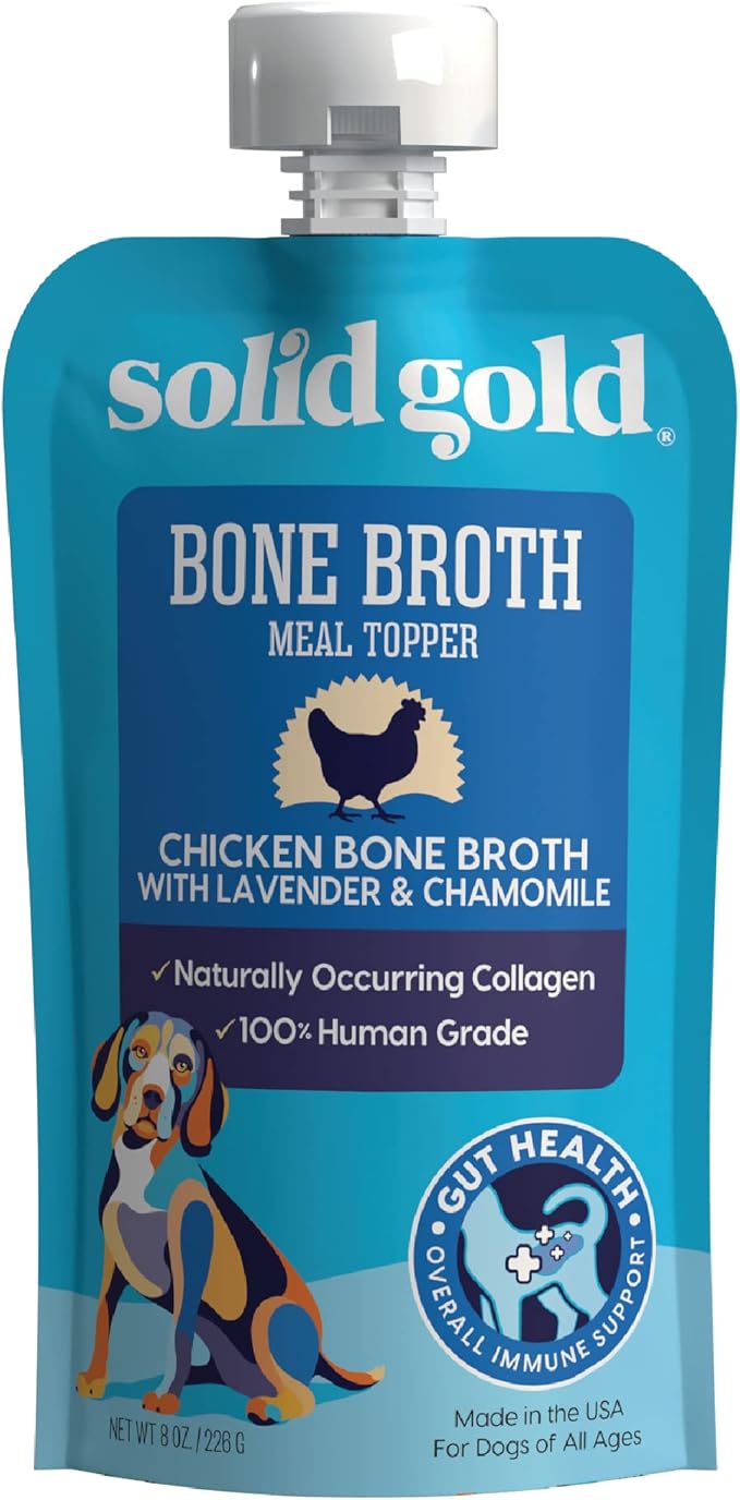 Solid Gold Chicken Bone Broth for Dogs - Grain Free Dog Food Topper Rich in Collagen and Superfoods - Nutrient Dense Dog Gravy Topper for Dry Food - Promotes Gut Health and Hydration - 12 Pack