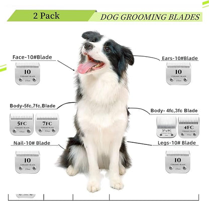 AIJALY 2PCS 10 Blades Detachable Dog Grooming Ceramic Blades Compatible with Andis Dog Clippersï¼_eplacement Blade Compatible with Wahl/Oster A5, KM Series Clippers Size-10, 1/16-Inch Cut Length
