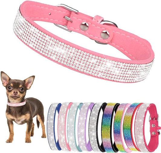 Small Dog Collars for Female Dogs, Rhinestone Dog Collar with Diamond Crystal Glitter Bling Female Cat Collars for Puppy XXS XS Small Dogs and Kitten, Pink, S