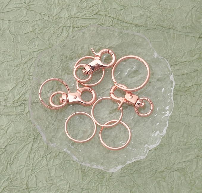 5 Pcs Dog Tag Clips with 5 Pcs 3/4 Inch Keychain 5 Pcs 1 Inch Keychain MultiPurpose Metal Dog Tag Rings for Pet Kitten Cat Collars ID Holder Harnesses (Rose Gold)