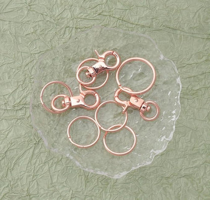 5 Pcs Dog Tag Clips with 5 Pcs 3/4 Inch Keychain 5 Pcs 1 Inch Keychain MultiPurpose Metal Dog Tag Rings for Pet Kitten Cat Collars ID Holder Harnesses (Rose Gold)