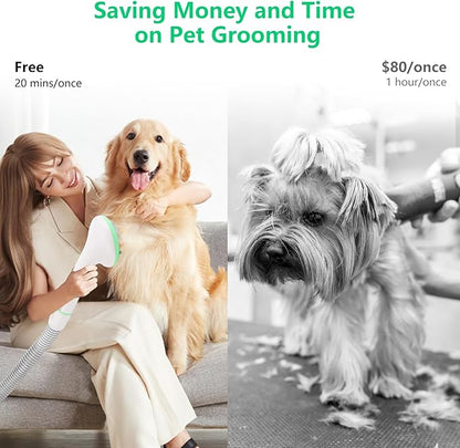 IDEALHOUSE Dog Hair Vacuum and Grooming Kit, 2L Dust Cup with 5 Grooming Tools, High Suction Power for Shedding Pet Hair, Low Noise for Stress-Free Grooming, Home Cleaning, White and Green