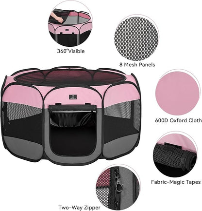 A 4 Pet Portable Cat Play Pen for Cats, 27" Foldable Kitten Playpen for Puppy/Cat/Rabbit/Chick, with Removable Zipper Top & Mesh Panel(11_ _ 7.5_)