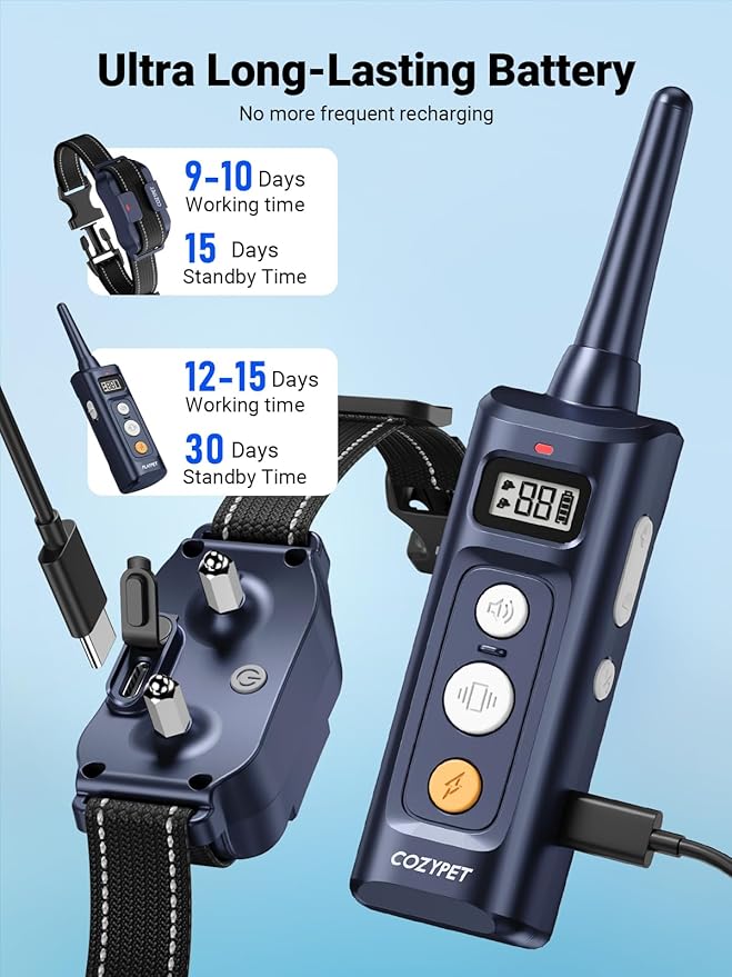 Dog Shock Collar with Remote Control - Rechargeable Dog Training Collar Electric Shock Collar for Dogs 60-100 lbs Waterproof with 3 Training Modes for Small Medium Large Dogs