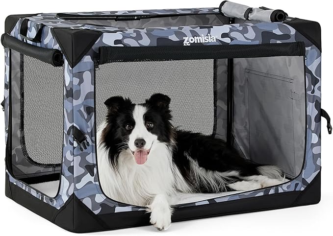 36 Inch Collapsible Dog Crate for Large Dogs - Portable Dog Travel Crate Soft Sided with Breathable Mesh Windows, Foldable Dog Kennel for Indoor and Outdoor, Camo