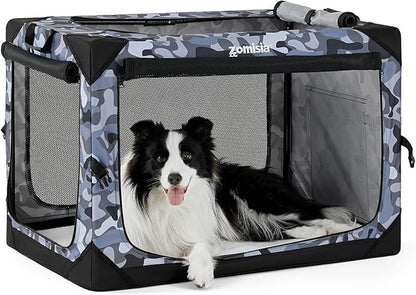 36 Inch Collapsible Dog Crate for Large Dogs - Portable Dog Travel Crate Soft Sided with Breathable Mesh Windows, Foldable Dog Kennel for Indoor and Outdoor, Camo