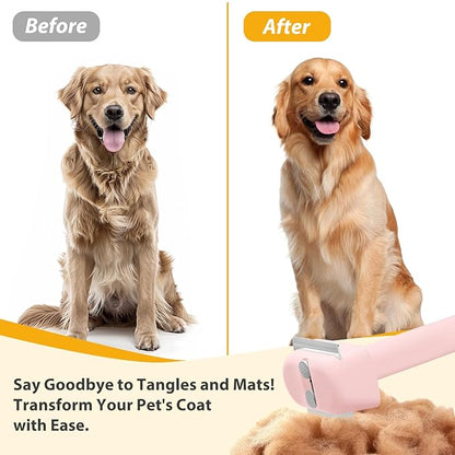 L&W BROS. 3-in-1 Cat Grooming Brush Set | Comb, Undercoat Rake, Double Sided Deshedding Tool for Long & Short Hair Dog Brush for Shedding Cat Hair Remover for All Breeds (Pink)