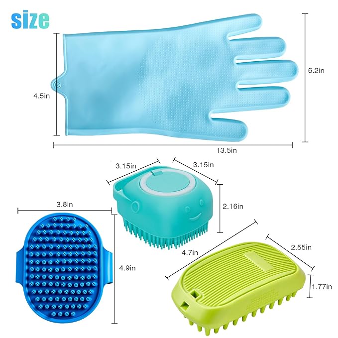 4-Piece Rubber Pet Grooming Kit for Dogs and Cats - Gentle Deshedding Brush & Massage Gloves, Suitable for Short & Long Hair, Bathing and Shedding Toolï¼3 * Blue+Greenï¼
