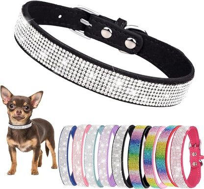 Bling Girl Dog Collars, Rhinestone Dog Collar with Diamond Crystal Glitter Sparkling Female Cat Collars for Small Medium Large Dogs Black, L