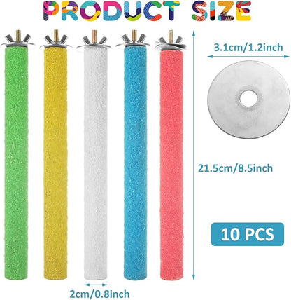 10 PCS Bird Perch Parrot Stand Wood Parrot Perch Stand Platform Natural Paw Grinding Stick Bird Cage Accessories for Budgies Cockatiels Cockatoo Conure Parakeet
