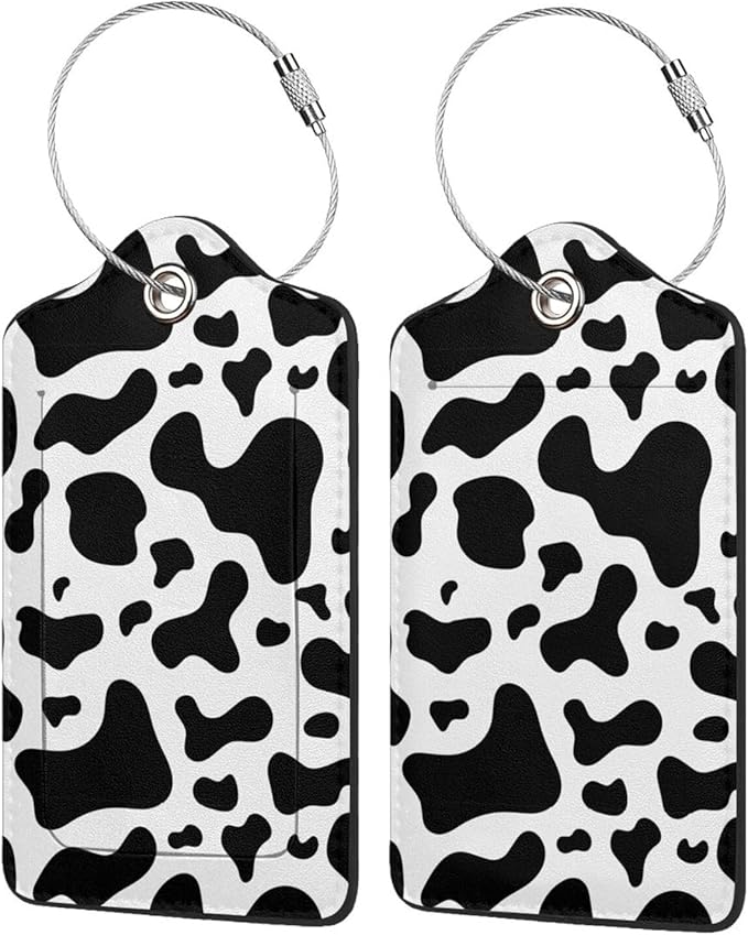 2 Pcs Cow Print Luggage Tag for Suitcase, Identifiers Privacy Cover ID Label with Steel Loop, Cute Cow Decor Tags Birthday Gift for Men Women Outdoor Travel Father's Mother's Day