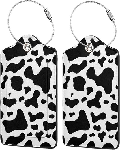 2 Pcs Cow Print Luggage Tag for Suitcase, Identifiers Privacy Cover ID Label with Steel Loop, Cute Cow Decor Tags Birthday Gift for Men Women Outdoor Travel Father's Mother's Day