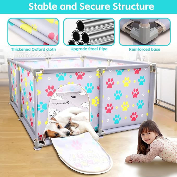 2025 Upgraded Whelping Box for Dogs,24.8__xtra Tall Dog Whelping Pen with Whelping Pad,Dog Whelping Supplies for Large Small Breed Dogs(47" Dia.x24.8 H) (Grey)