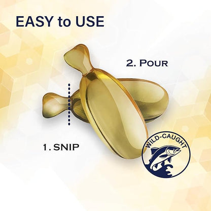 Omega Caps HP Snip Tips for Medium and Large Dogs High Potency EPA and DHA Maximum Bioavailability Fish Oil Supplement Vet Formulated Made in USA Skin Coat Joint and Heart Health 60 Capsules