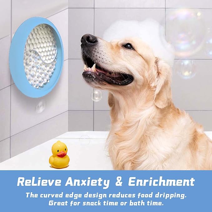 Dog Lick Bowl, Non-Slip Dog Slow Feeder Licking Mat Treat Dispenser, Interactive and Enrichment Toys, Boredom & Anxiety Reducer, BPA Free Silicone (Light Blue, Large)