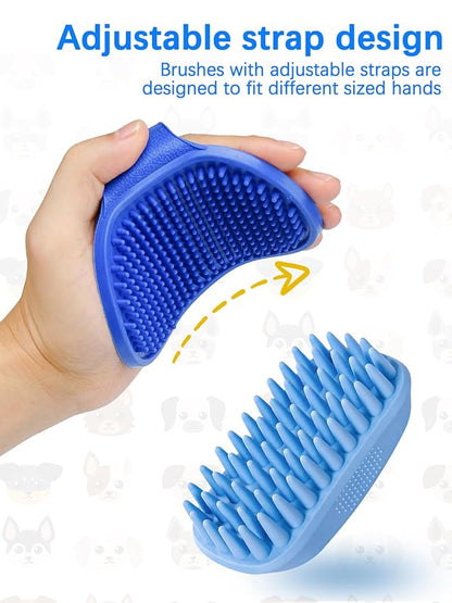 2PCS Dog Bath Brush, Dog Shampoo Brush, Silicone Curry Brush, Pet Scrubber for Short&Long Haired Dogs Cats Massage Comb, Soft Shedding Bathing Washing Brush, Essential Puppy Grooming Accessories