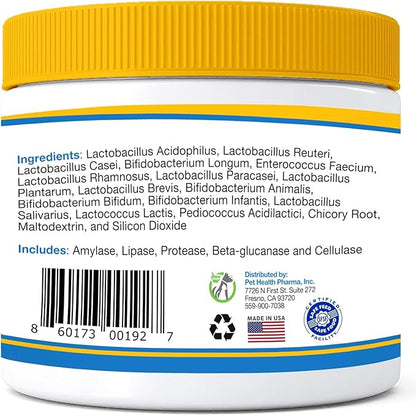 Probiotics for Dogs and Cats - Max-Strength with15 Strains Pre &Probiotics Digestive Health, Increase & Maintain Proper Gut Flora(Made in USA) 7.4 Oz (6 Billion CFU Per Scoop)