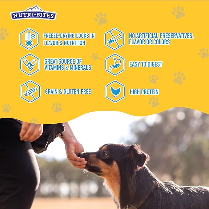Nutri Bites Freeze Dried Chicken Dog & Cat Treats, 9 oz | Healthy Pet Training Treats or Food Topper | All Natural, 1 Single Animal Protein, High Protein