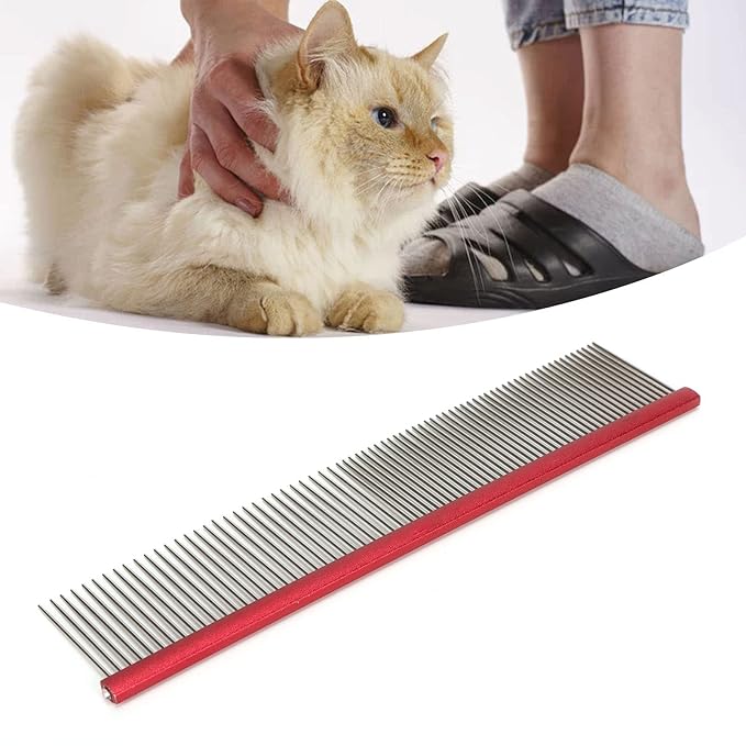 Greyhound Comb For Dogs, Metal Comb For Dogs Metal Dog Comb Cat Comb For Removing and Knots Dog Combs with Rounded Ends Grooming Tool For Long Short Haired Dog (Red