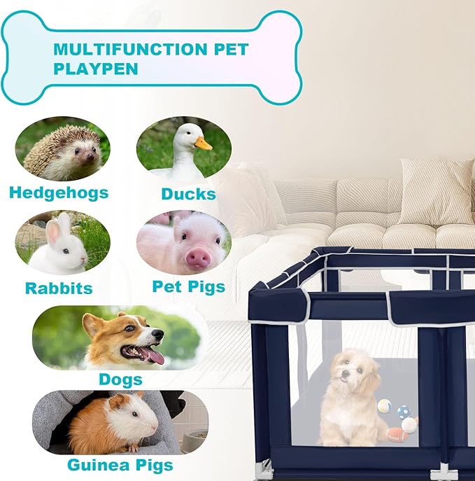 Dog Playpen 50 _ 50 inch, Puppy Playpen with Bottom, 32 Inch Height Pet Playpen